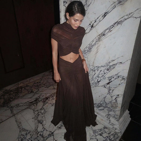 Damen elegantes Wickeloberteil mit taillierter Silhouette und fließendem Rock