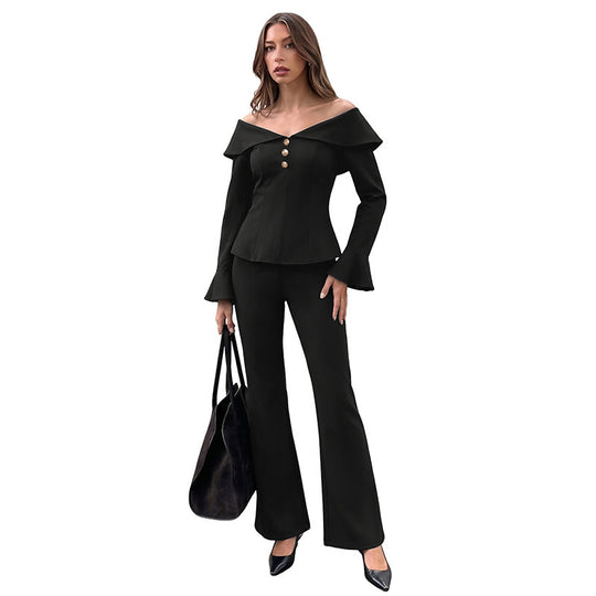 Damen Elegante Peplum-Bluse mit Rüschendetails und Knopfleiste Nord Taschen