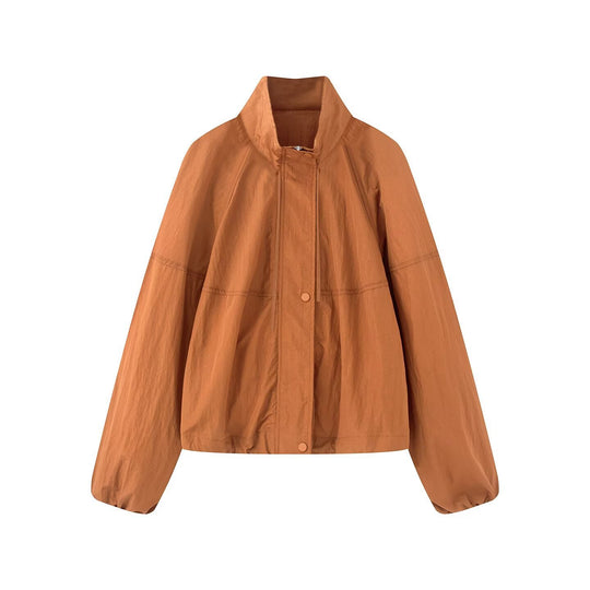 Damen Leichte Oversize-Blousonjacke aus Nylon mit Stehkragen, Kordelzug und Druckknopfverschluss Nord Taschen