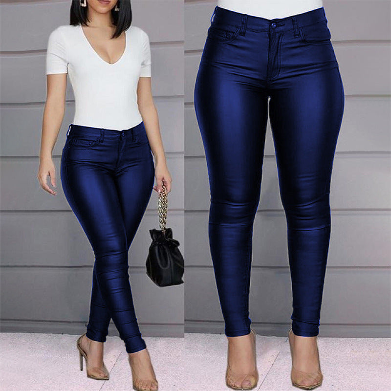 Damen figurbetonte High‑Waist Kunstlederhose im Skinny‑Cut mit Five‑Pocket Nord Taschen