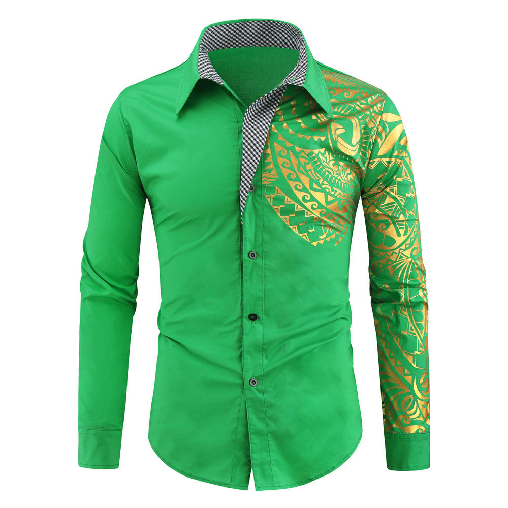 Herren Hemd mit asymmetrischem Tribal-Print, Slim-Fit und kontrastierter Innenblende Nord Taschen