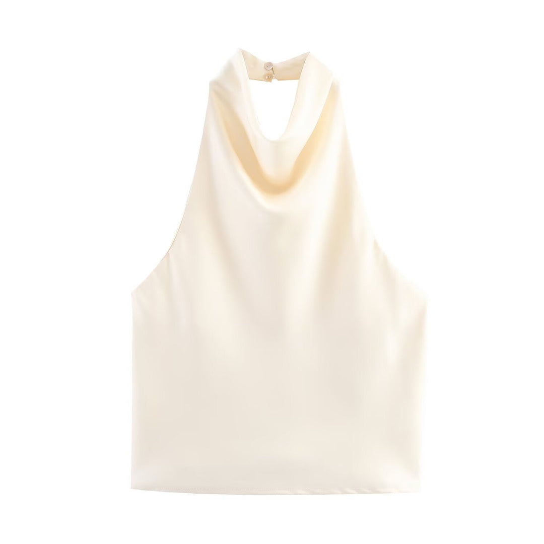 Damen elegantes Haltertop mit fließendem Schnitt und dekorativen Details