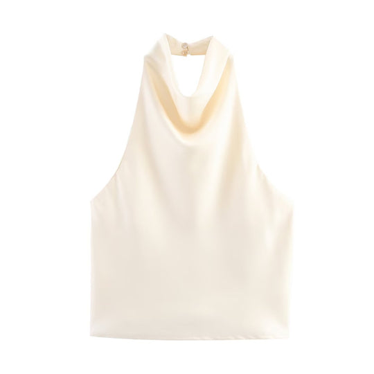Damen elegantes Haltertop mit fließendem Schnitt und dekorativen Details