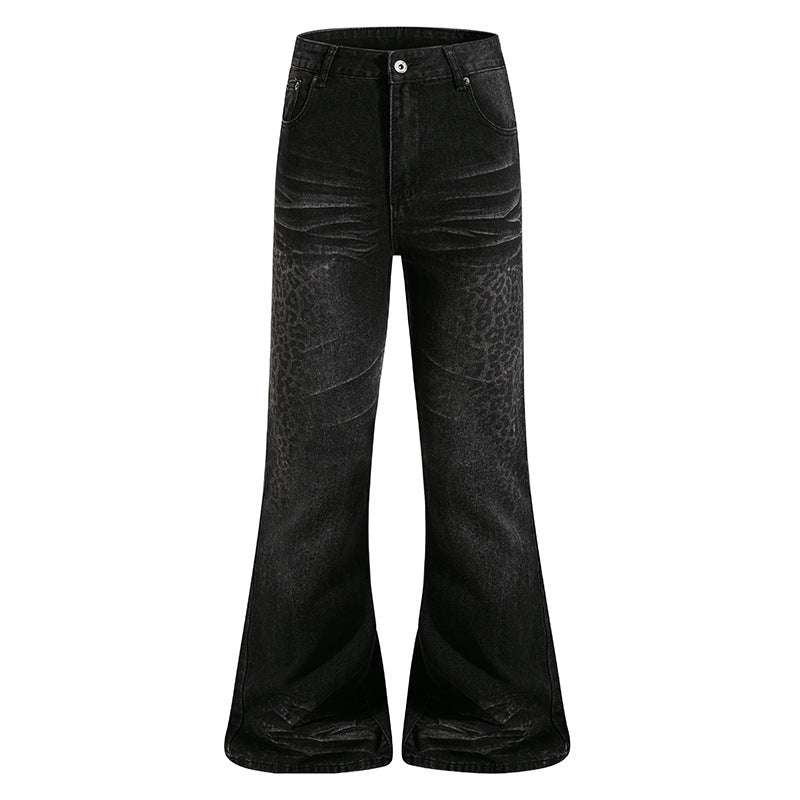 Damen Hochgeschnittene Flared-Jeans mit dezenter Leo-Prägung und Used-Waschung Nord Taschen