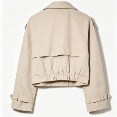 Damen Kurzschnitt Trenchcoat mit doppelreihiger Knopfleiste und Epauletten Nord Taschen