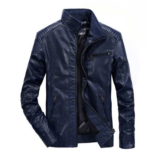 Herren schmal geschnittenes Kunstleder-Blouson mit hochschließendem Stehkragen und Schultersteppung Nord Taschen
