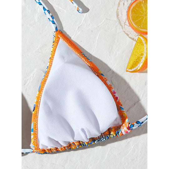 Damen Triangel-Bikini-Set mit verspielt floralem Muster und verstellbaren BindNord Taschenändern