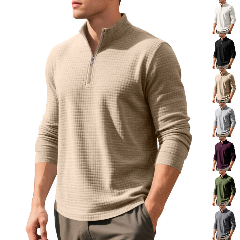 Herren Stepp-Quarter-Zip-Pullover mit Karomuster und Stehkragen Nord Taschen