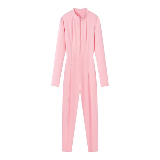 Damen Slim-Fit einteiliger Catsuit mit Reißverschluss und hohem Kragen Nord Taschen