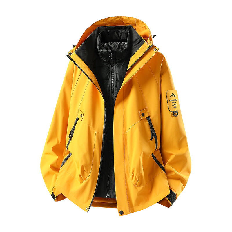 Herren Zwei-in-eins Wetterschutzjacke mit abnehmbarer Steppweste und verstellbarer Kapuze Nord Taschen