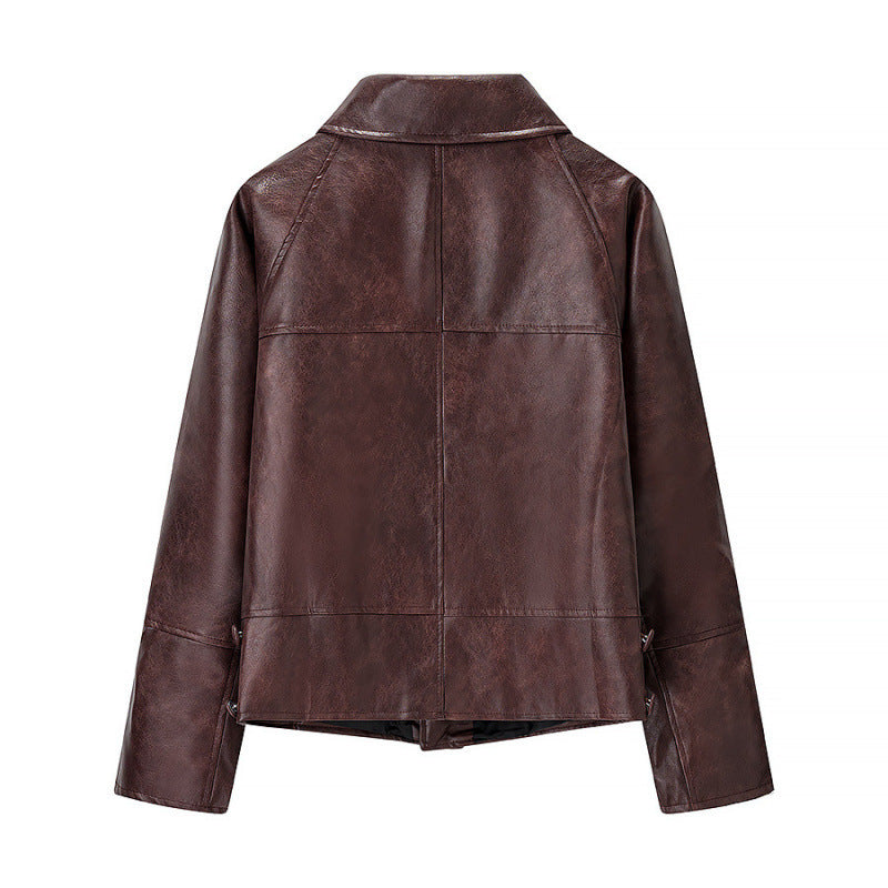 Damen Kurzjacke aus Kunstleder im Boxy‑Cut mit dekorativen Nahtdetails Nord Taschen