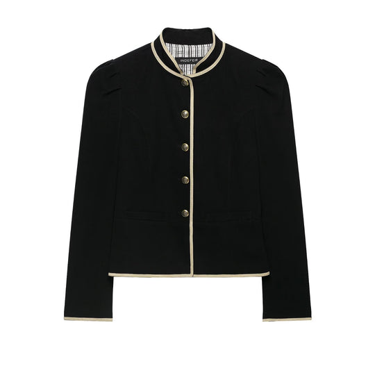 Damen Cropped Kurzblazer mit Stehkragen, Zierpaspel und Medaillonknöpfen Nord Taschen