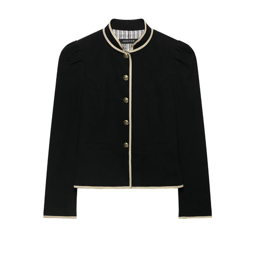 Damen Cropped Kurzblazer mit Stehkragen, Zierpaspel und Medaillonknöpfen Nord Taschen