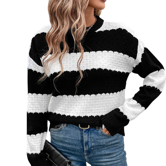 Damen Lässiger Strickpullover mit dekorativen Streifen Nord Taschen