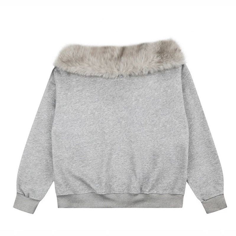 Damen Oversize-Sweatshirt mit Kunstfellkragen, weichem Innenfutter und typografischem Statement-Print Nord Taschen