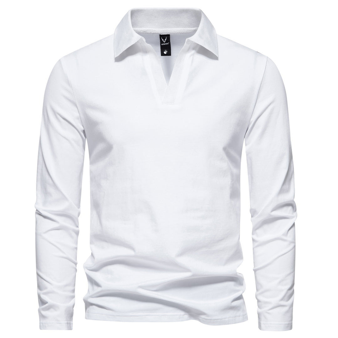 Herren Langarm-Poloshirt mit offenem V-Ausschnitt und Kentkragen Nord Taschen