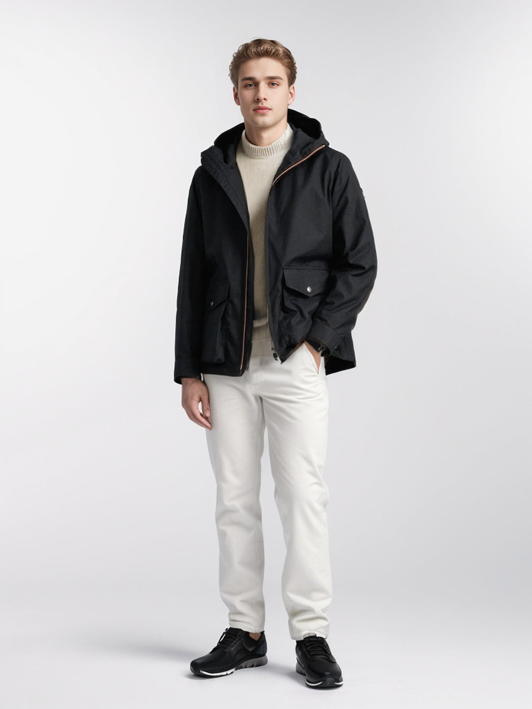 Herren Kurze wetterfeste Kapuzenjacke im Field-Style mit großen Pattentaschen Nord Taschen