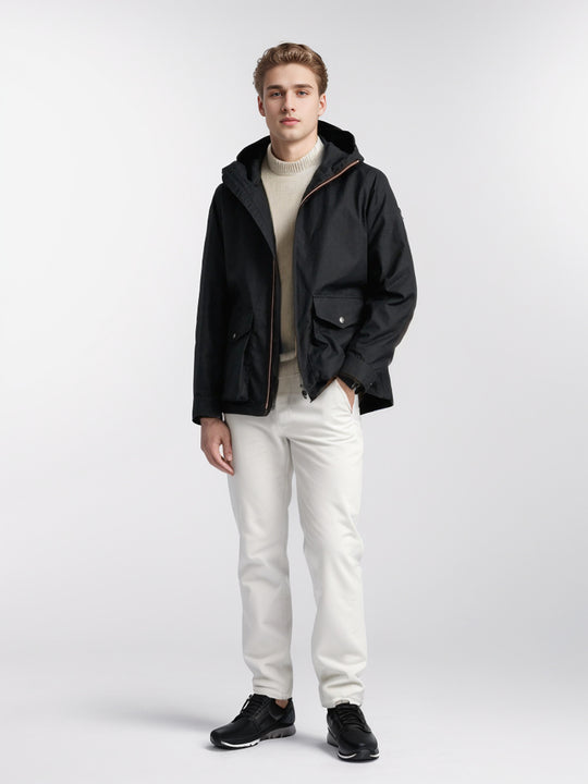 Herren Kurze wetterfeste Kapuzenjacke im Field-Style mit großen Pattentaschen Nord Taschen