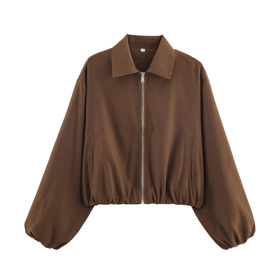 Damen Kurzjacke im Harrington‑Stil mit Polka‑Dot‑Muster, Ballonärmeln und elastischem Saum Nord Taschen