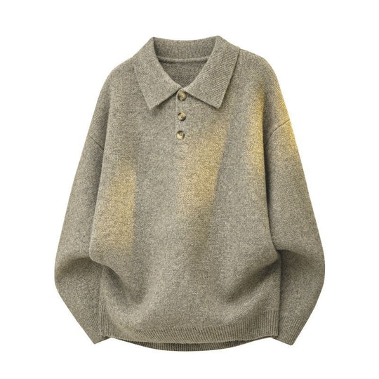 Damen Oversize Polokragen-Strickpullover mit Knopfleiste und geripptem Saum Nord Taschen