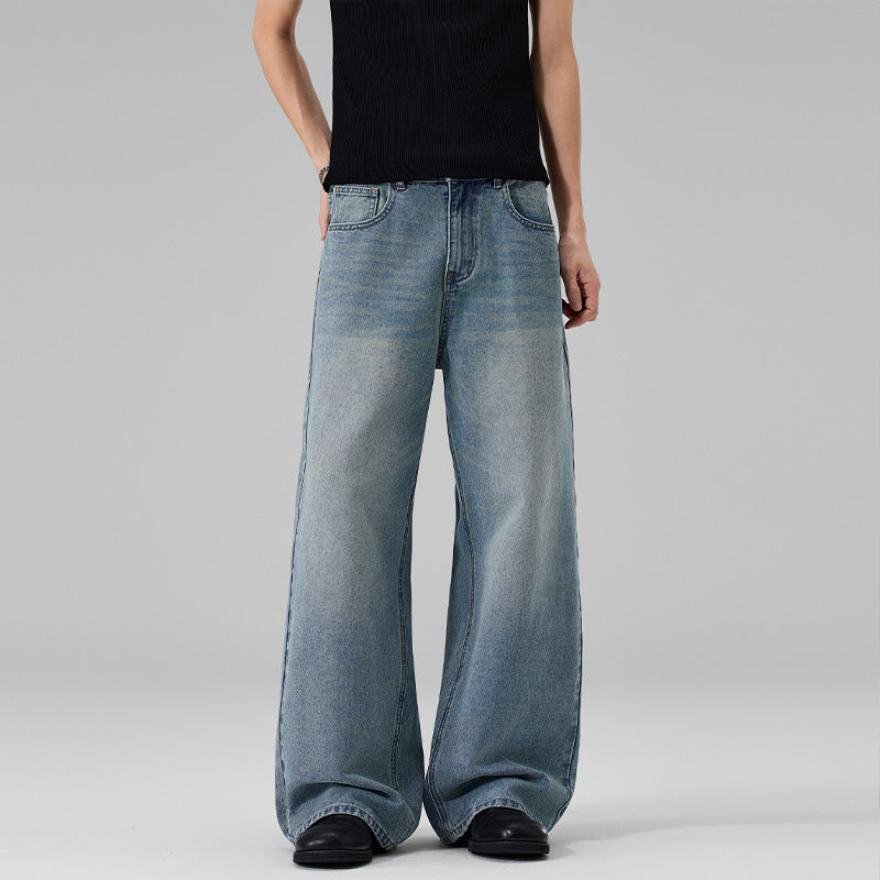 Damen Ultraweite Bodenlange Denim-Palazzohose mit skulpturaler Weite und soften Bleach-Akzenten Nord Taschen