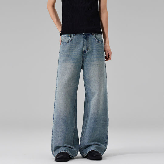 Damen Ultraweite Bodenlange Denim-Palazzohose mit skulpturaler Weite und soften Bleach-Akzenten Nord Taschen