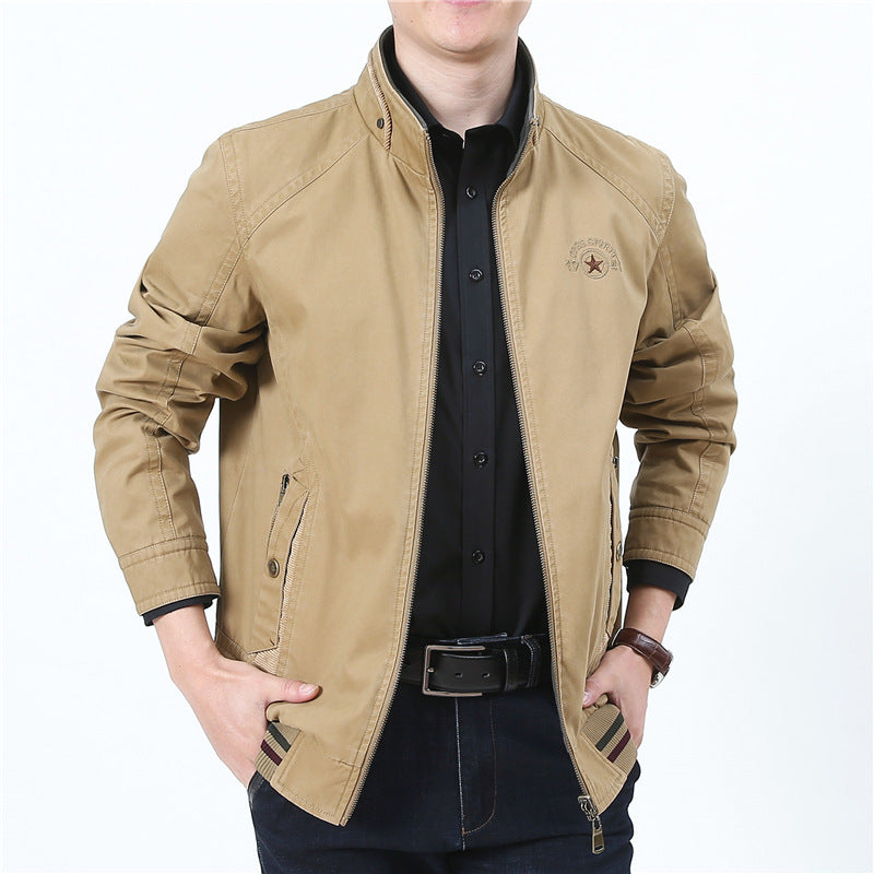 Herren leichte Canvas-Übergangsjacke mit Stehkragen, Reißverschluss und geripptem Saum Nord Taschen