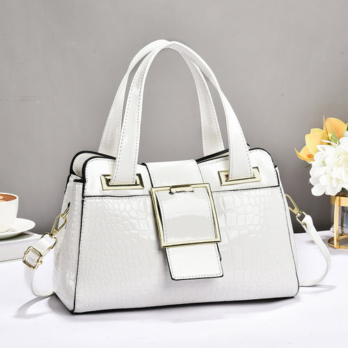 Damen Handtasche mit glänzender Krokodilprägung und eleganter Schnalle Nord Taschen