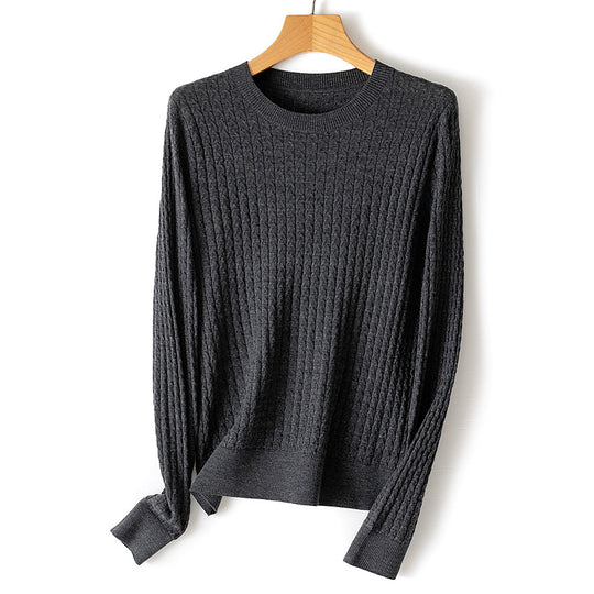 Damen Feiner Zopfstrick-Pullover mit Rundhalsausschnitt und gerippten Abschlüssen Nord Taschen