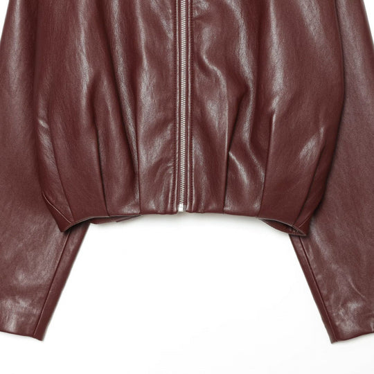 Damen Kurz geschnittene Kunstlederjacke mit Stehkragen und durchgehendem Reißverschluss Nord Taschen