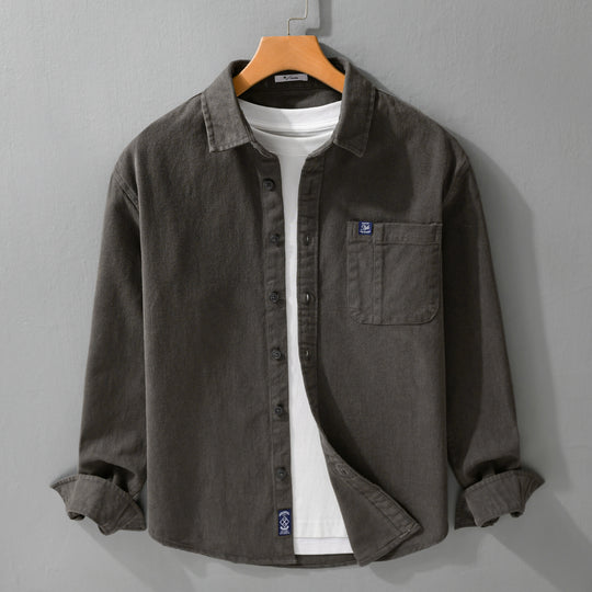 Herren Baumwoll-Twill Hemdjacke im Vintage-Finish mit aufgesetzter Brusttasche Nord Taschen
