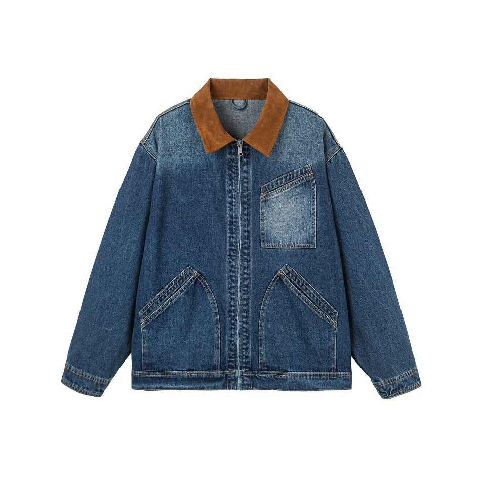 Herren Relaxed-Denimjacke mit Kontrast-Cordkragen und schräger Brusttasche Nord Taschen