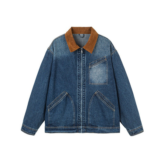 Herren Relaxed-Denimjacke mit Kontrast-Cordkragen und schräger Brusttasche Nord Taschen