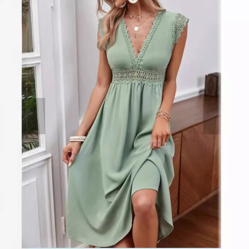 Damen Kleid mit Spitzendetails und lockerer Passform