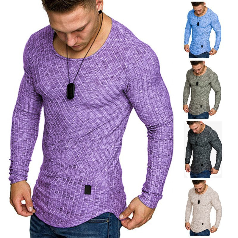 Herren Enganliegender Strukturstrick‑Langarmpullover mit Rundhals Nord Taschen