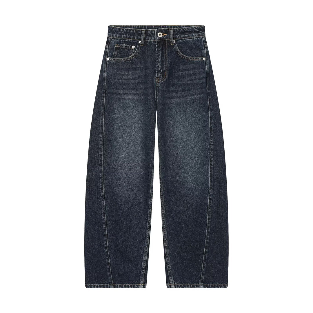 Damen Weite Cropped-Jeans mit hoher Taille und Einsatznaht Nord Taschen