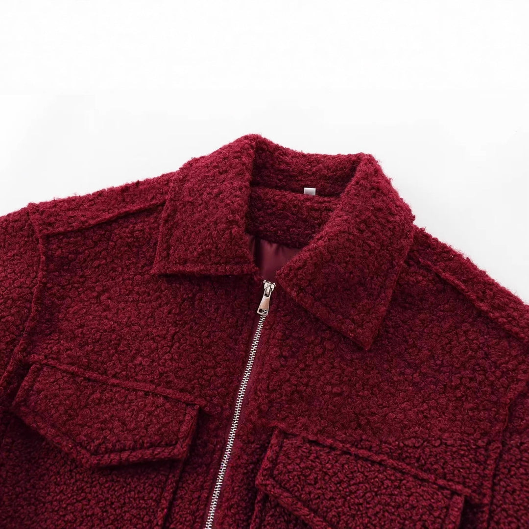 Damen Kurzgeschnittene Sherpa-Jacke mit Reißverschluss und aufgesetzten Pattentaschen Nord Taschen