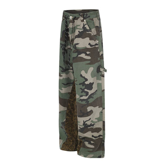 Damen weite Cargo-Hose mit Camouflage-Print und Leo-Kontrastbahnen Nord Taschen