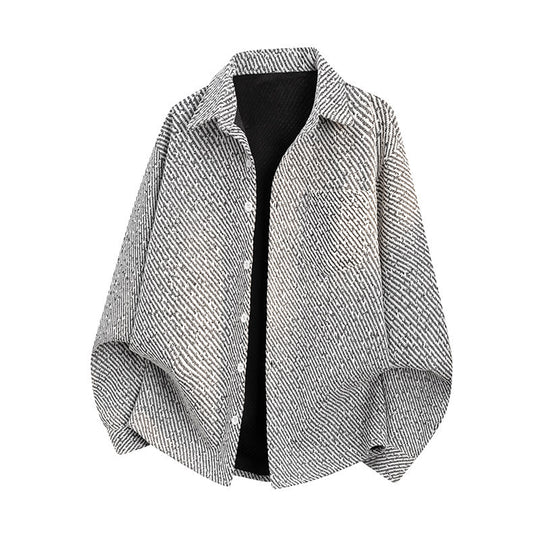 Damen Oversize-Textur-Hemdjacke mit diagonaler Struktur und Brusttasche Nord Taschen