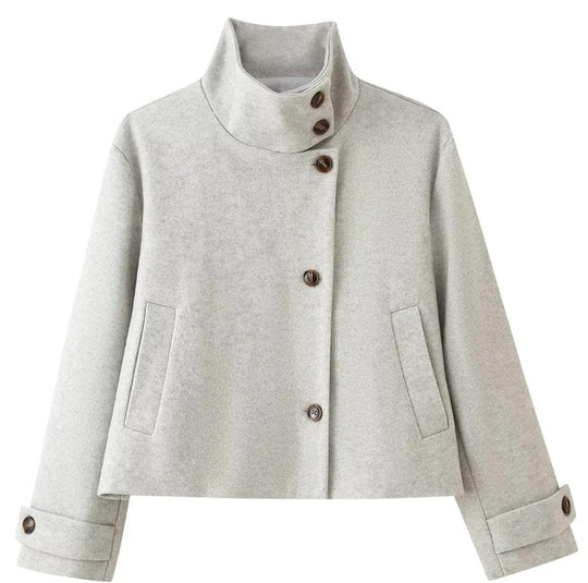 Damen Kurzjacke im Boxy‑Cut mit hohem Stehkragen und Hornknöpfen Nord Taschen