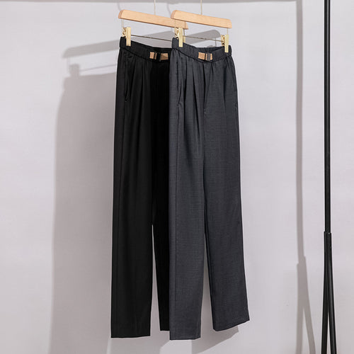 Damen Leichte Stoffhose mit elastischem Bund, Bundfalten und geradem Bein Nord Taschen