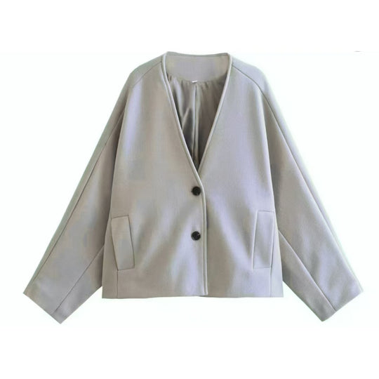 Damen Oversize‑Kurzjacke aus Wollmix mit kastiger Silhouette und Ballonärmeln Nord Taschen