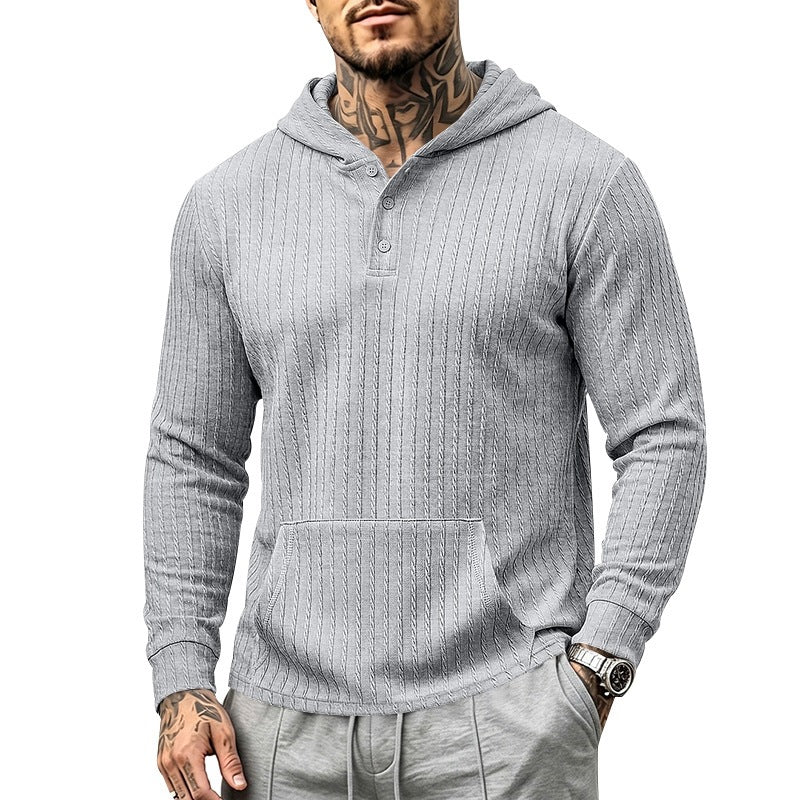 Herren Kapuzenpullover mit Waffelstruktur, Henley-Knopfleiste und Kängurutasche Nord Taschen