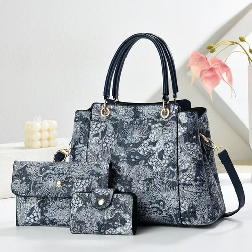 Damen elegante Handtasche mit floralem Muster und passendem Zubehör Nord Taschen