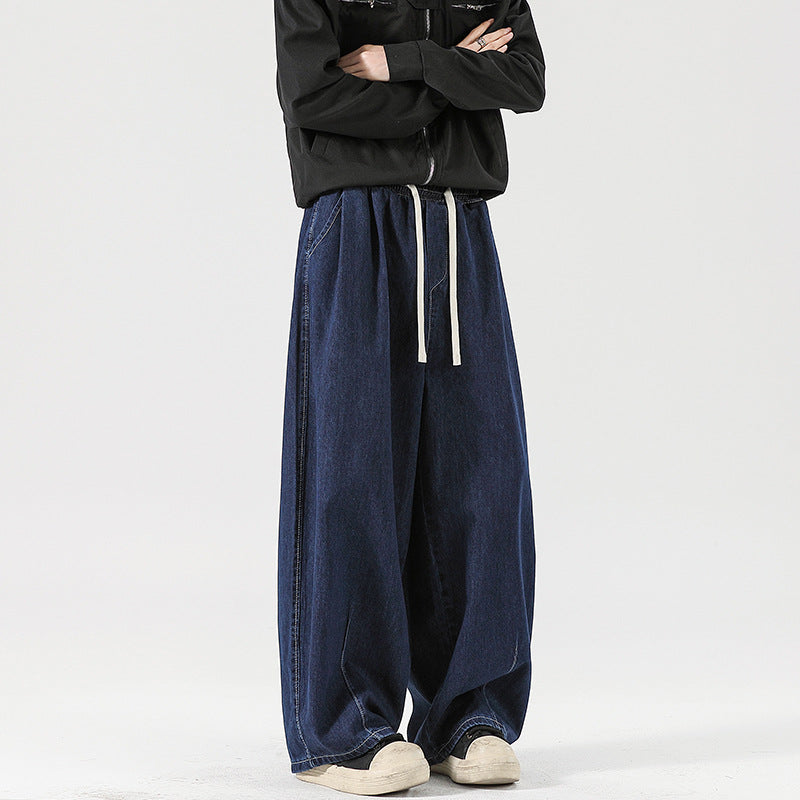 Damen Weite Denim-Palazzohose mit Tunnelzugbund, tiefem Schritt und extra weitem Bein Nord Taschen