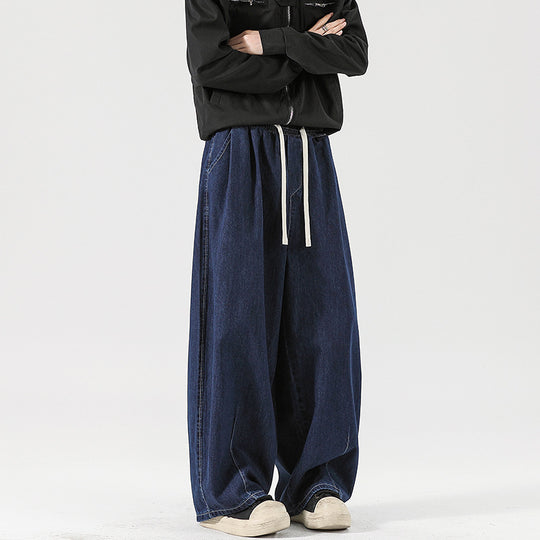 Damen Weite Denim-Palazzohose mit Tunnelzugbund, tiefem Schritt und extra weitem Bein Nord Taschen