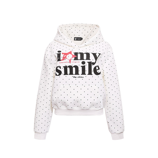 Damen Kapuzen-Sweatshirt mit Punktmuster, Kängurutasche und großflächigem Typo‑Print Nord Taschen