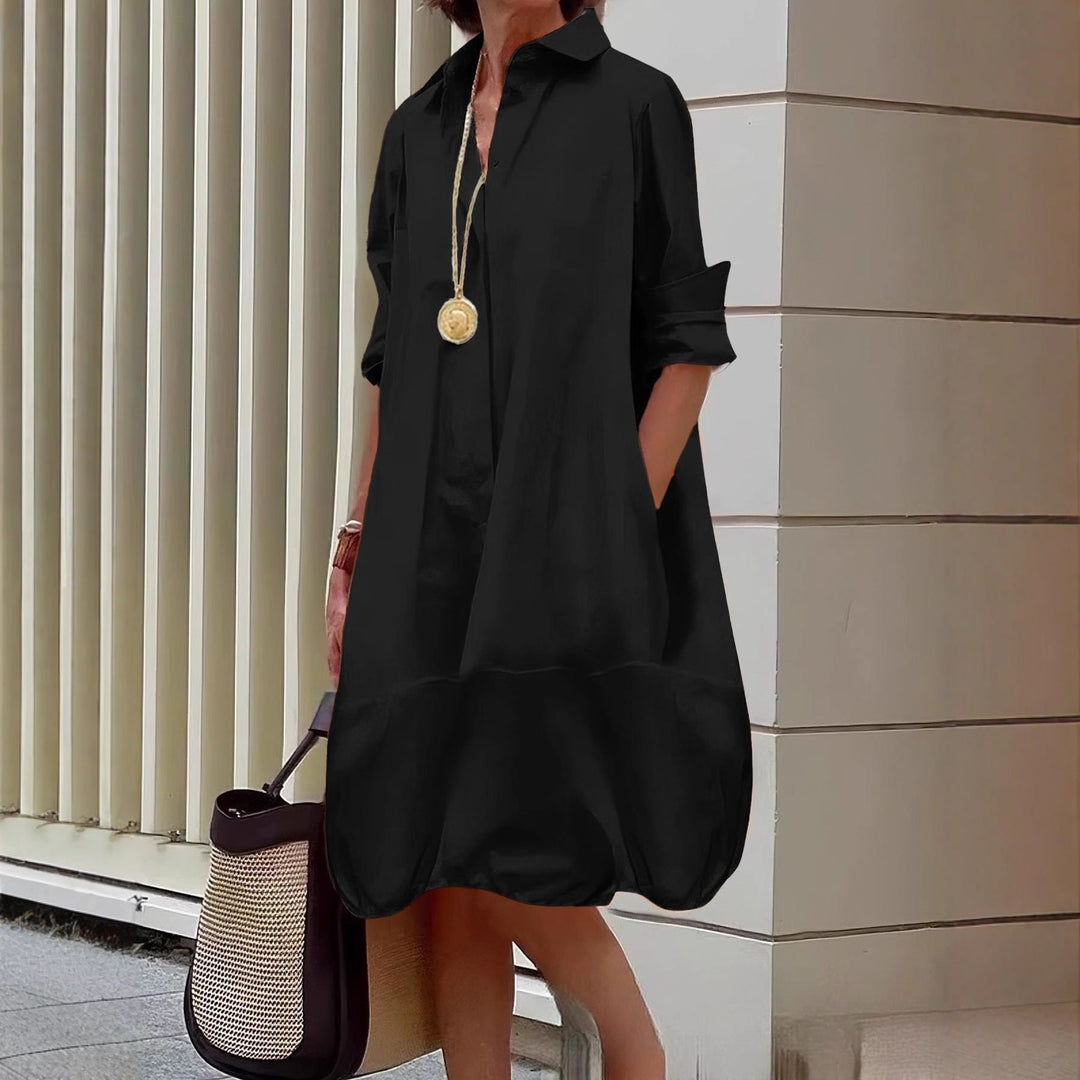 Damen Lässiges Hemdblusenkleid mit weit geschnittenem Saum Nord Taschen