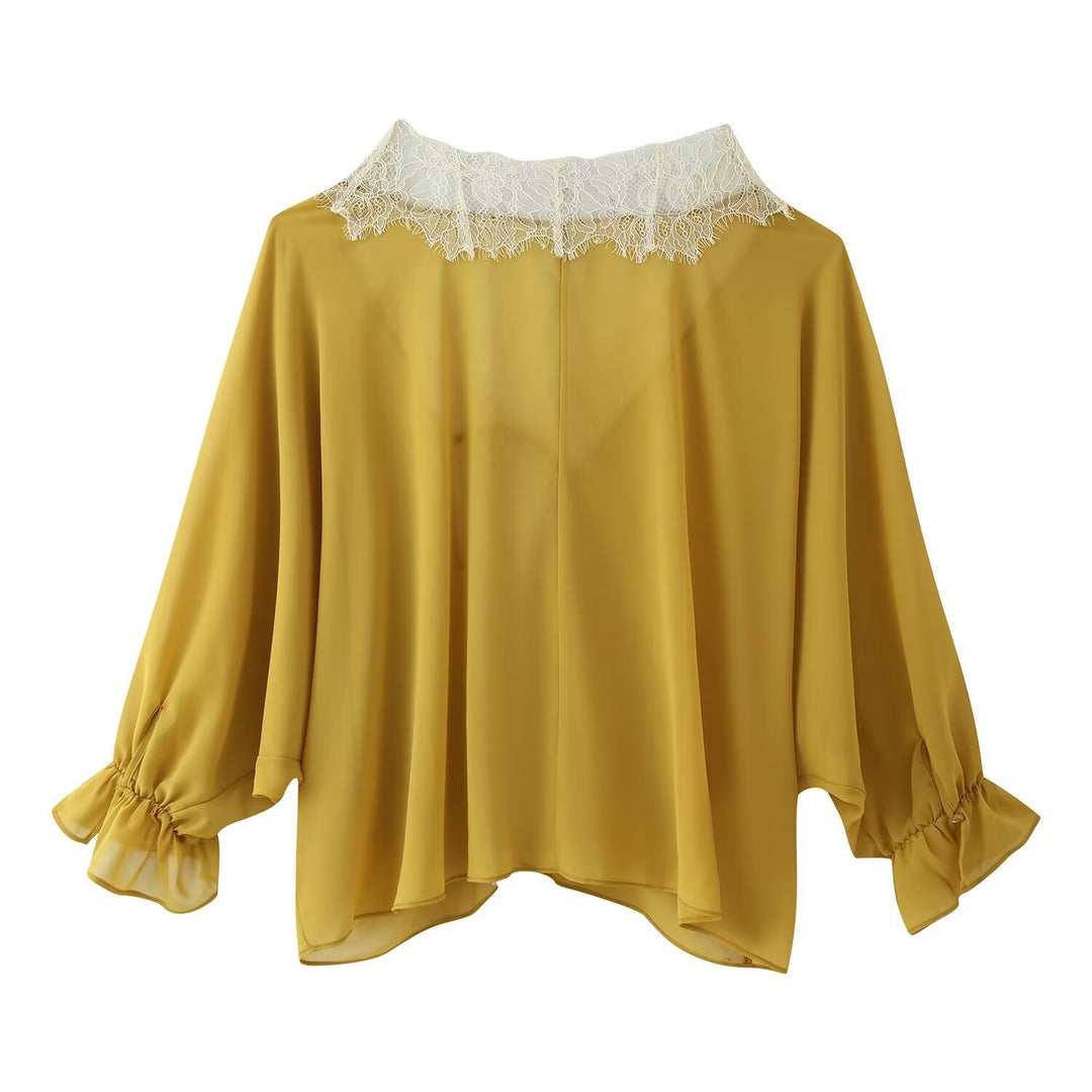 Damen Leichter Chiffon-Kimono mit Spitzenbesatz und Bindeband Nord Taschen