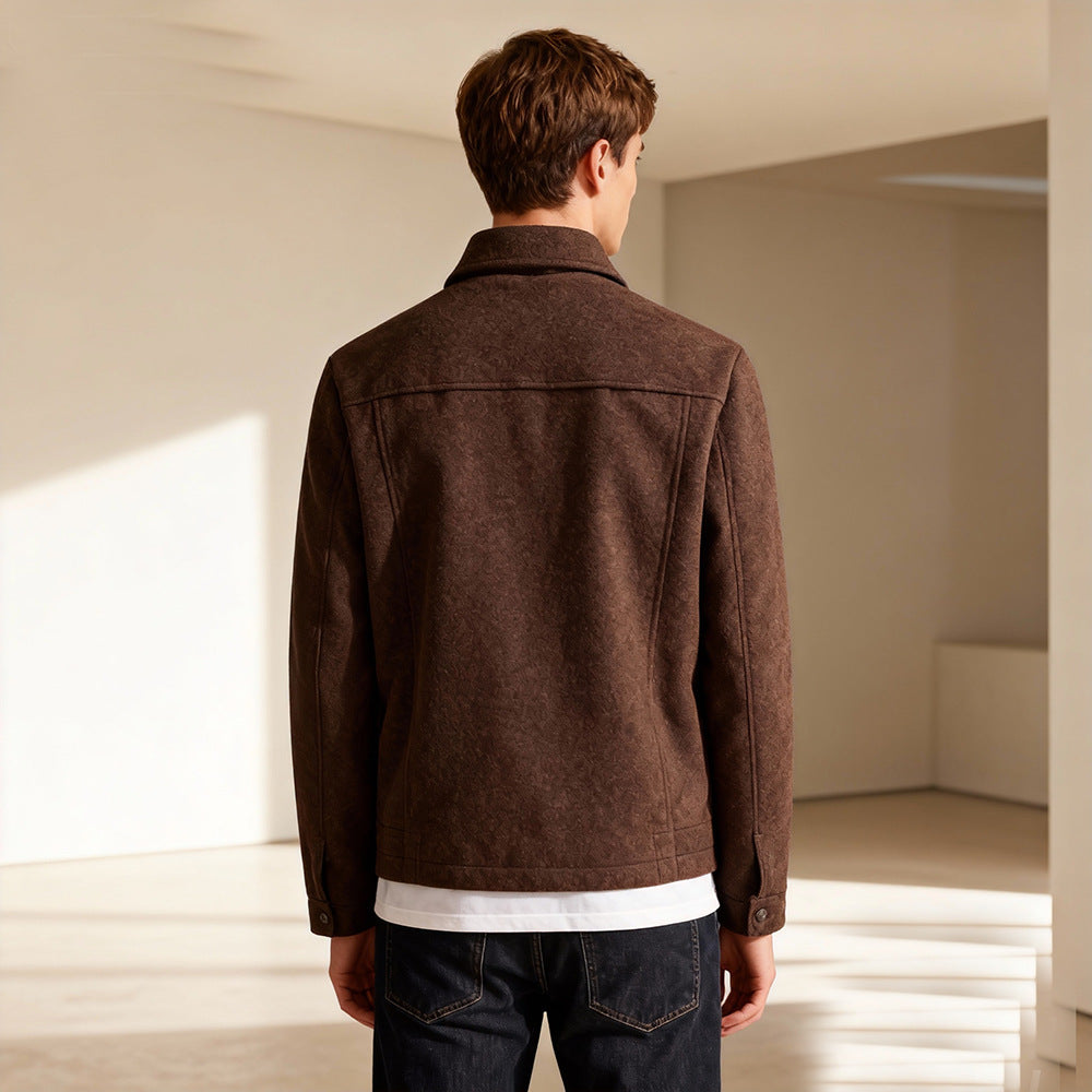 Herren Kurzjacke aus Velours‑Imitat mit Hemdkragen und Pattentaschen Nord Taschen